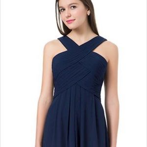 Bill Levkoff Navy Leighton Chiffon Halter A line bridesmaid dress size 6